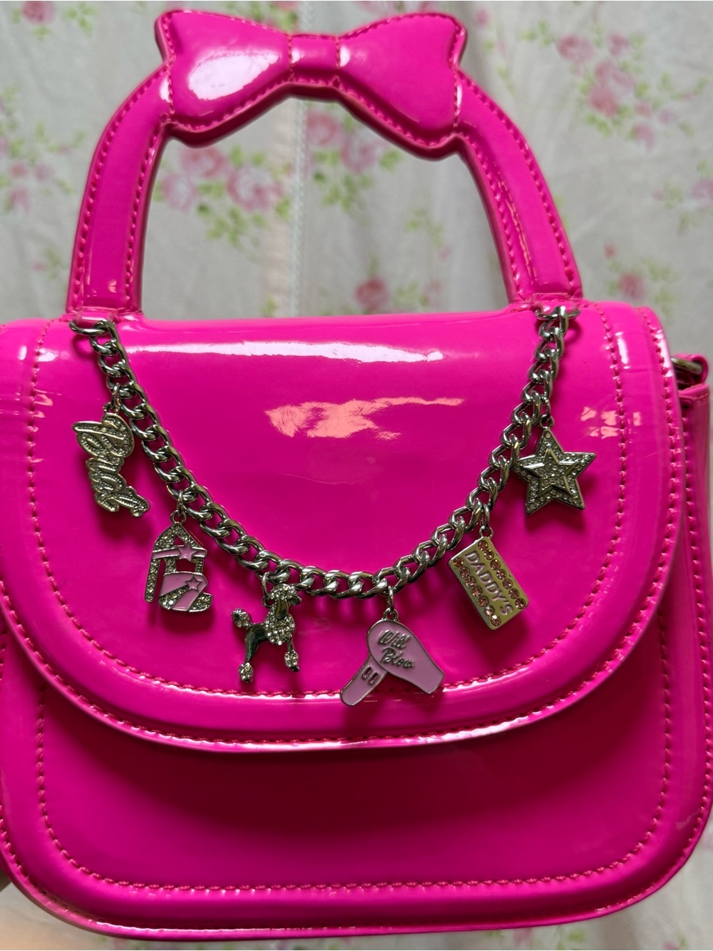 Hot Pink Patent Charm Top-Handle Bag